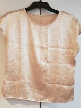Satin Short-Sleeve Blouse in Blush Pink